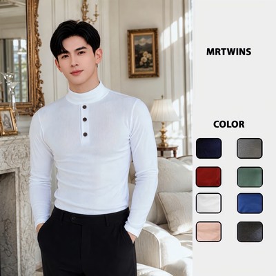 Áo Thun Nam Tay Dài Cổ Lọ Phối Ba Nút Form Body Cotton Tăm Gân Thương Hiệu Mr Twins Nam
