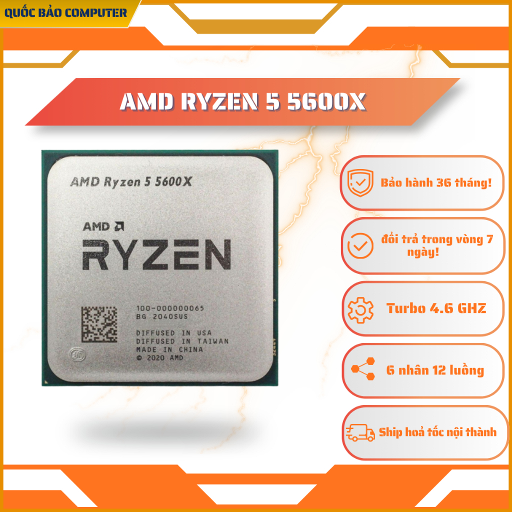 CPU AMD Ryzen 5 5600X NEW TRAY BH 36 tháng Turbo 4.6GHZ