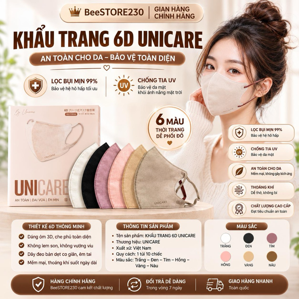 [BeeSTORE] COMBO 𝟓𝟎𝐜 𝐔𝐍𝐈𝐂𝐀𝐑𝐄 𝟔𝐃 KHẨU TRANG 6D AIRFIT MASK CHÍNH HÃNG 3 LỚP THOÁNG KHÍ
