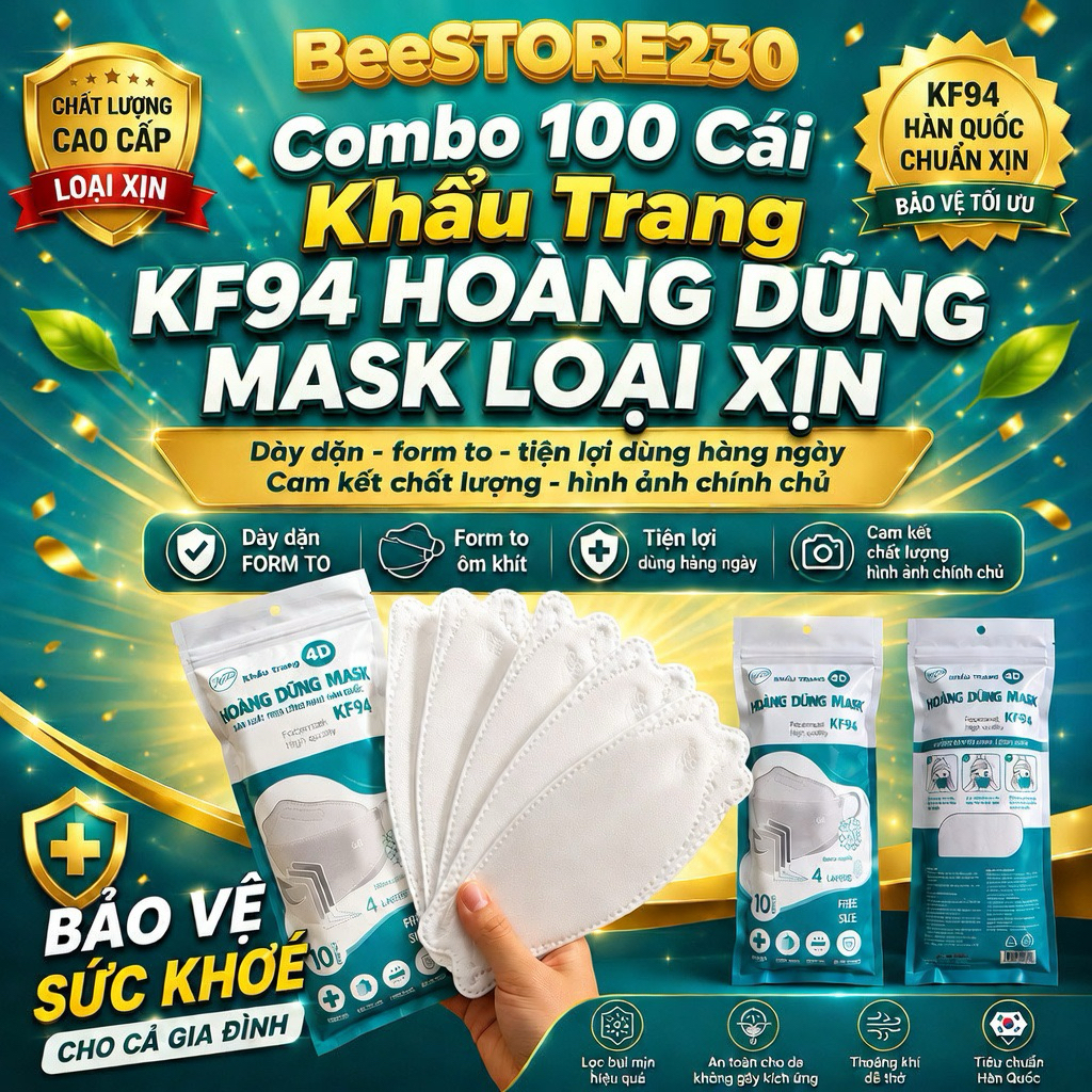 [KF94] Combo 1OOcái Khẩu Trang KF94 hiệu HOÀNG DŨNG dày lớn form to chính hãng cao cấp