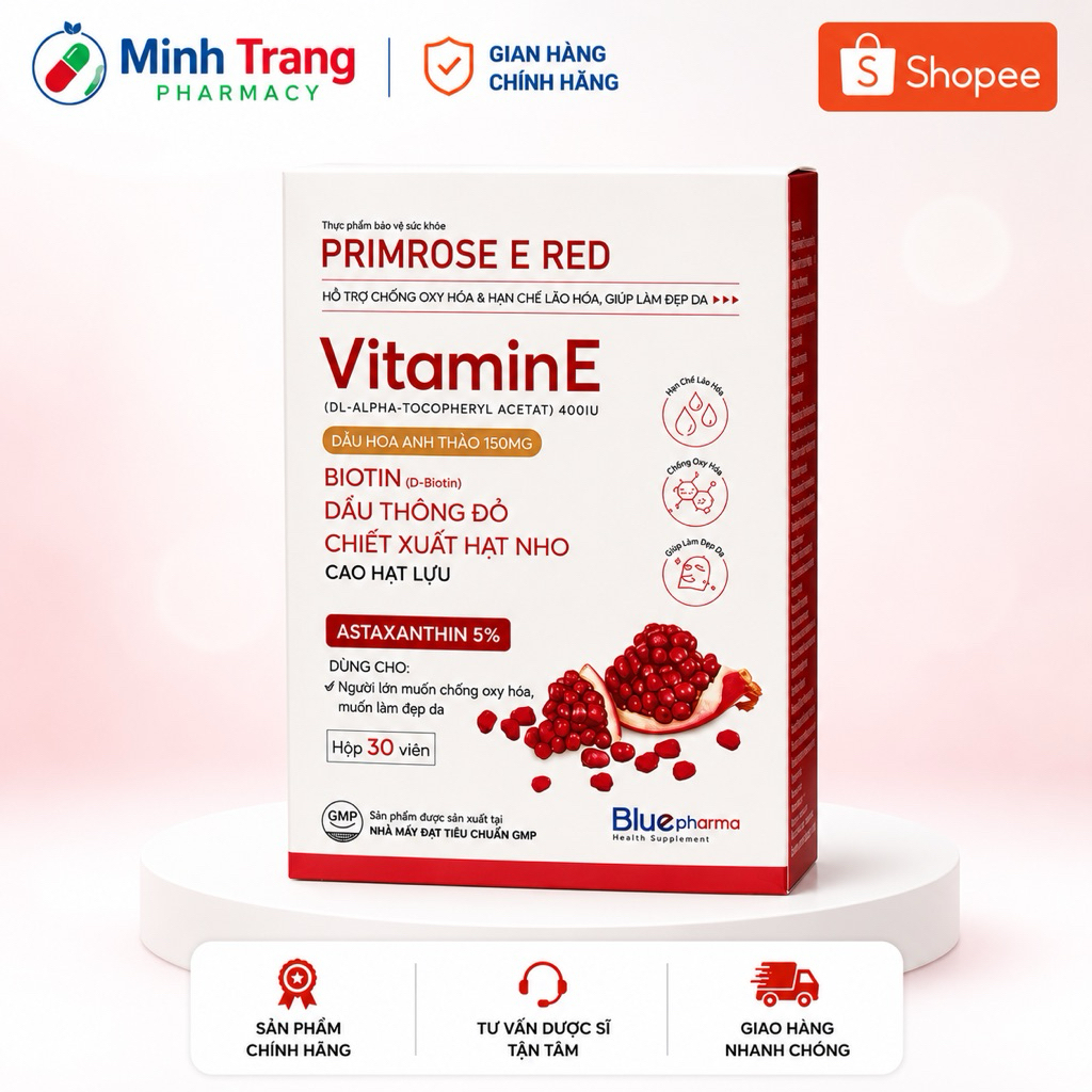 Vitamin E Primrose E Red 400IU Dầu Hoa Anh Thảo Biotin Astaxanthin Hỗ Trợ Chống Oxy Hóa Làm Đẹp Da H