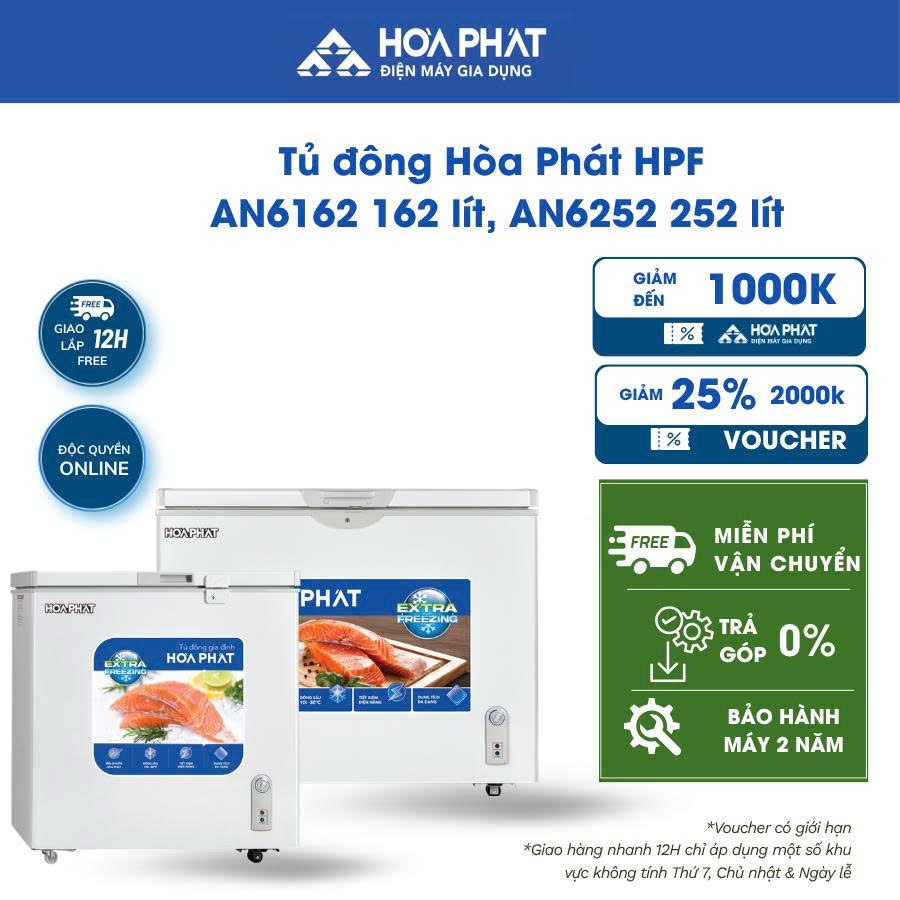 Tủ đông Hòa Phát HPF AN6162 162 lít/AN6252 252 lít - Có bánh xe di chuyển, Điều chỉnh nhiệt độ bên n