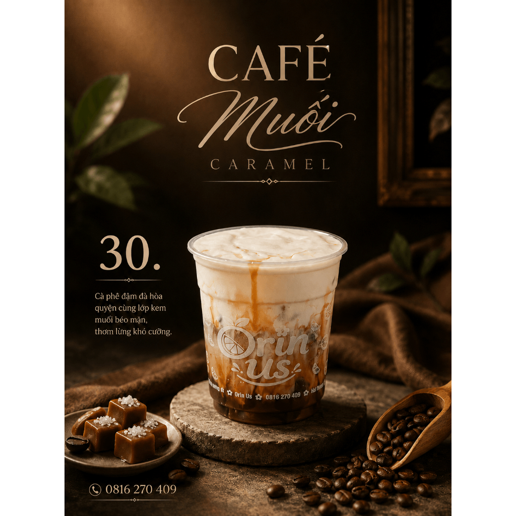 Cà Phê Caramel Muối OrinUs 500ml - Cà Phê Pha Sẵn Vị Caramel Muối - Đồ Uống Cà Phê 500ml
