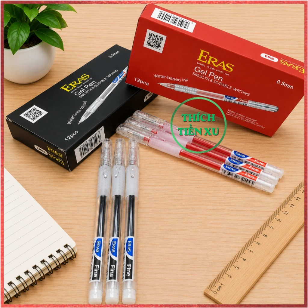Sỉ 12 bút Gel Eras E144,E133 ngòi 0.5mm tay cầm định vị dùng trong học tập
