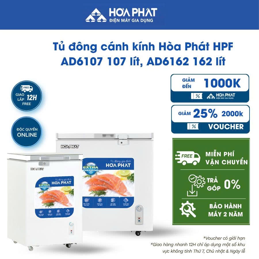 Tủ đông Hòa Phát HPF AD6107 107 lít/ AD6162 162 lít, Điều chỉnh nhiệt độ bên ngoài tủ - Khóa an toàn