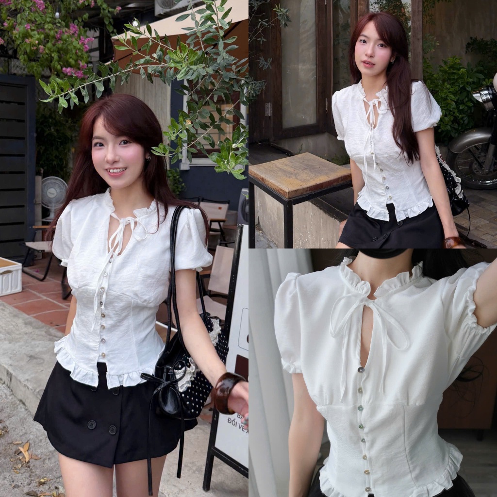 Moca Top (TSW) Áo cổ bèo buộc nơ thắt eo Nữ the.sweaterweather
