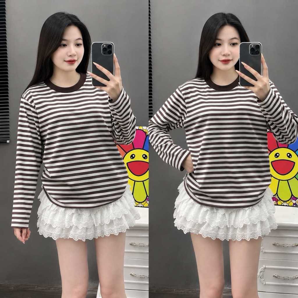 Combo 2 áo babytee kẻ dài tay, chất cotton borrip mềm mại co giãn 4 chiều ,áo…