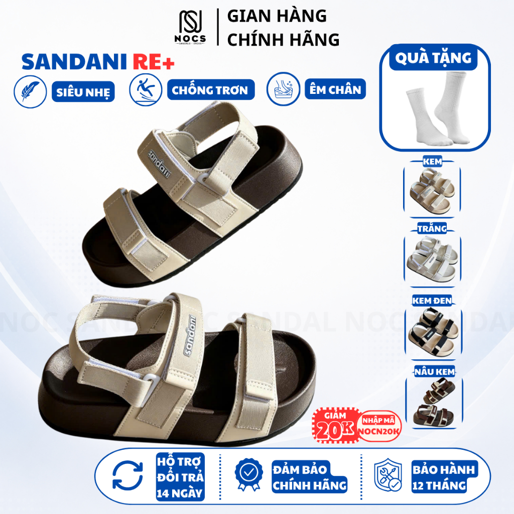 Giày Sandal Nữ SANDANI RE - RE+ 2 Quai Ngang Xé Dán Dép Nữ Quai Hậu Thời Trang Nhẹ Êm Bền NOC SANDAL