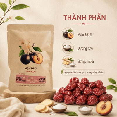 Túi Mận Dẻo Ăn Vặt Nam Xanh, Trái Cây Sấy Dẻo, Mận Hậu Tự Nhiên, Nguyên Liệu Chọn Lọc, Túi 40g