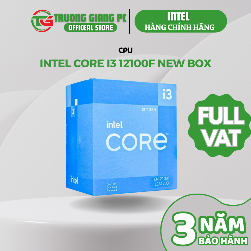 [SẢN PHẨM FULL VAT] CPU INTEL CORE I3 12100F BOX – New (Chưa Gồm Fan) BẢO HÀNH CHÍNH HÃNG 36 THÁNG
