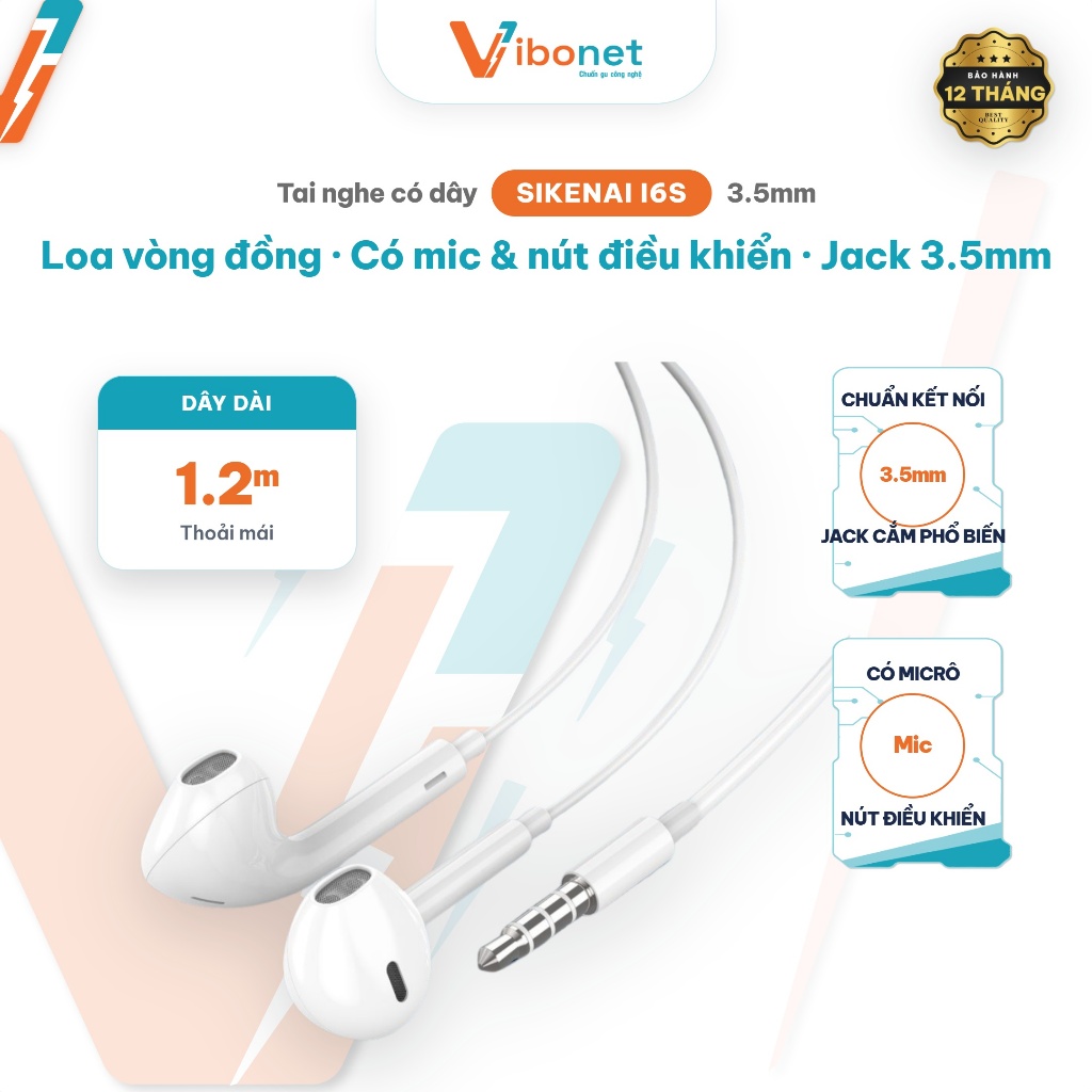 [Hỏa tốc HCM] Tai Nghe Sikenai I6S Jack 3.5mm | Loa Vòng Đồng, Có Mic | Chính Hãng Vibonet