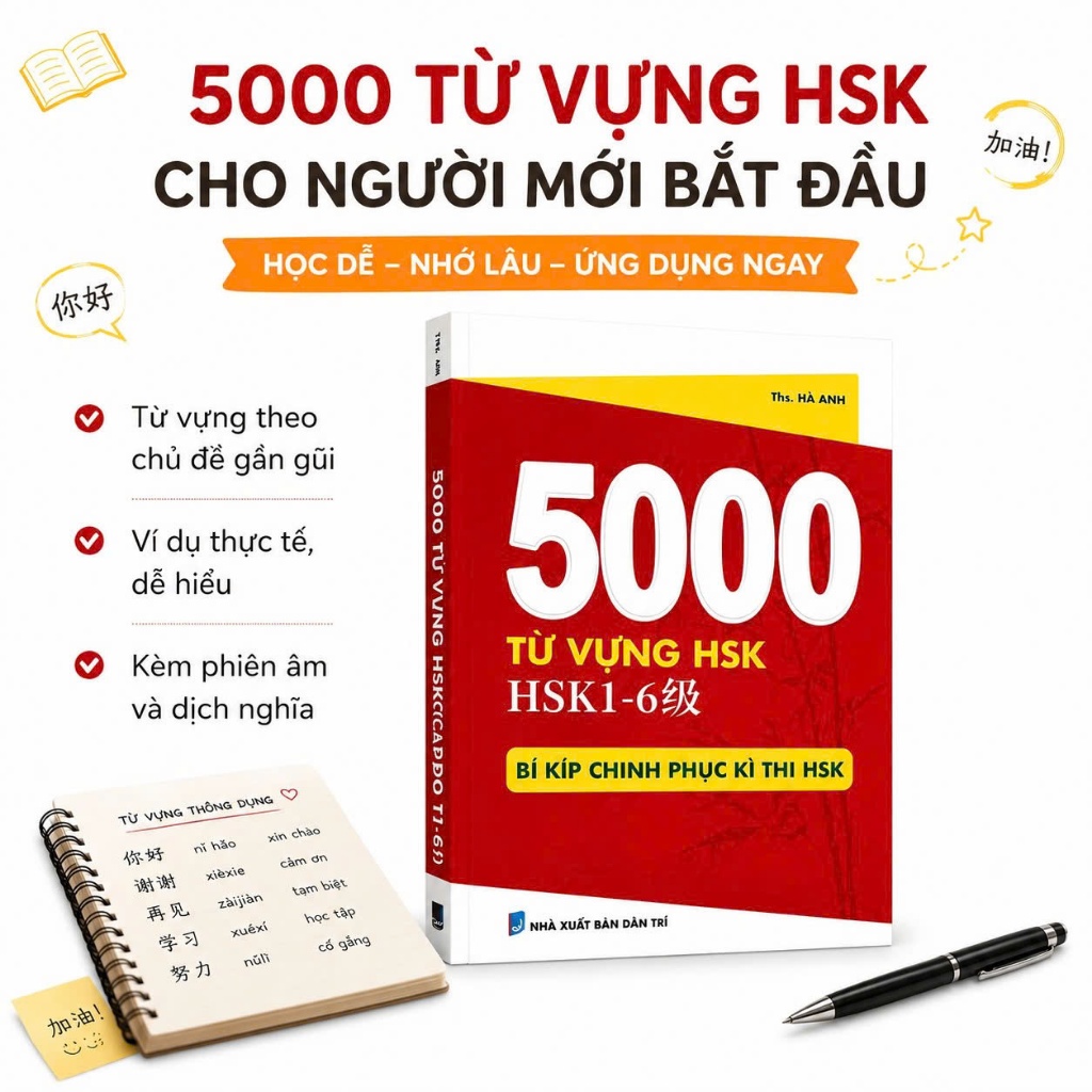Sách - (có file nghe) 5000 Từ Vựng HSK1-6 Bí Kíp Chinh Phục Kì Thi HSK