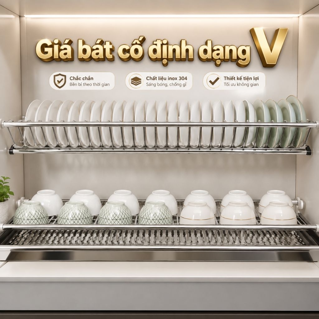 Fulco Giá Bát Cố Định Chữ V Inox 304 Chống Gỉ Giá Úp Bát Tủ Bếp Cao Cấp KT600 KT700 KT800 KT900. Bảo