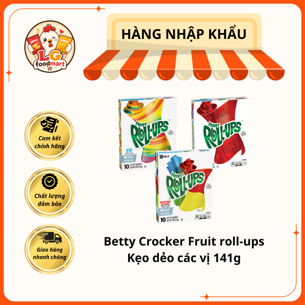 Betty Crocker Fruit roll-ups Kẹo dẻo các vị 141g