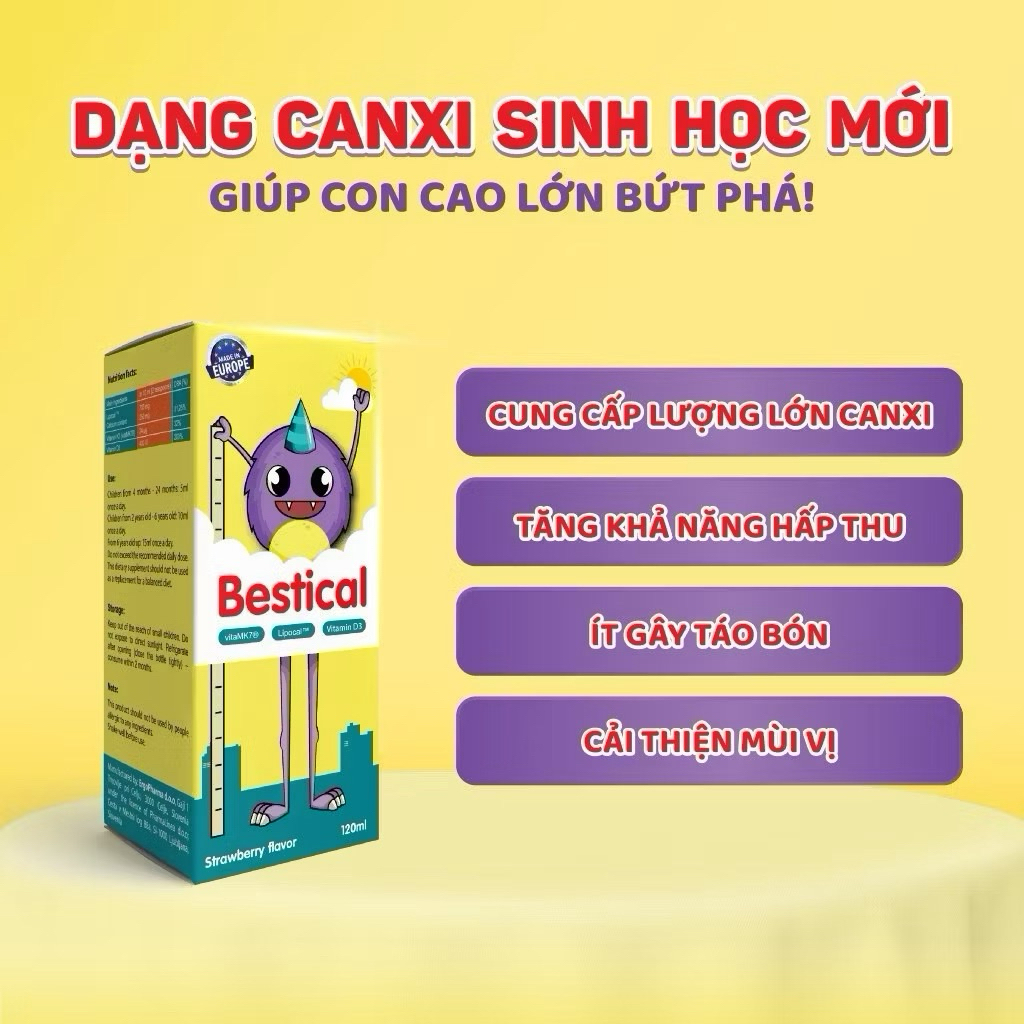 Canxi Bestical cho bé chính hãng -hỗ trợ phát triển chiều cao, xương răng chắc khỏe, không nóng bón
