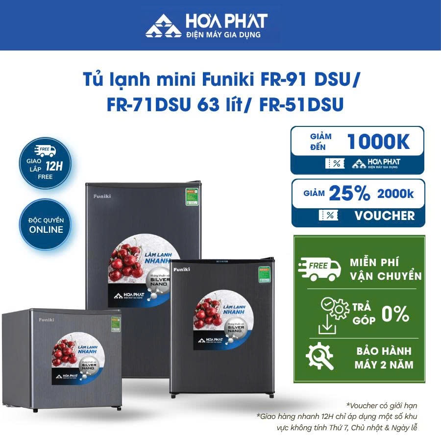 [GIAO HÀNG MIỄN PHÍ]  Tủ lạnh mini Funiki FR-91DSU 90 lít/ FR-71DSU 63 lít/ FR -51DSU 46 lít, BH 24 