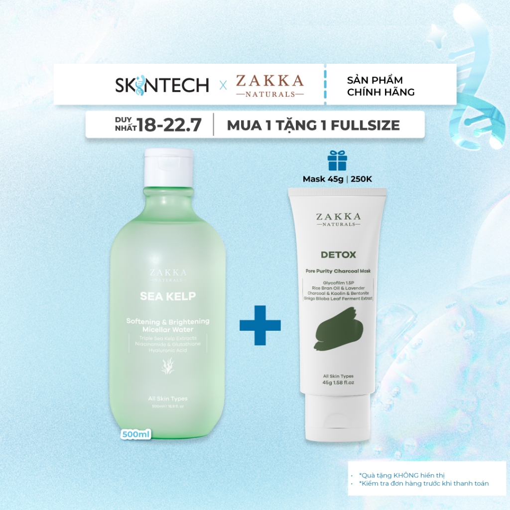 Nước Tẩy Trang Tảo Biển Zakka Naturals Sạch Mềm Mịn Và Hỗ Trợ Sáng Da 500ml