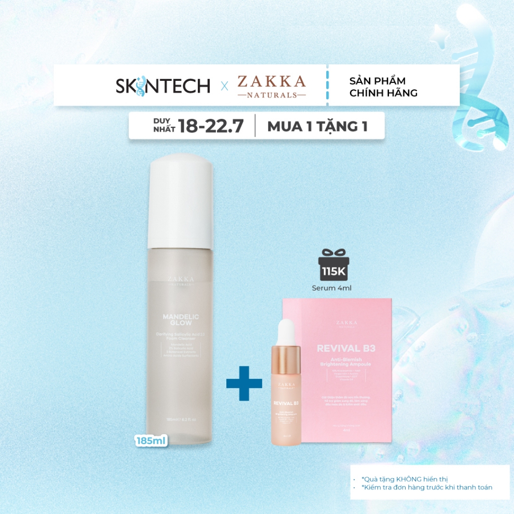 Sữa Rửa Mặt Tạo Bọt Zakka Naturals Mandelic Foam Cleanser 185ml