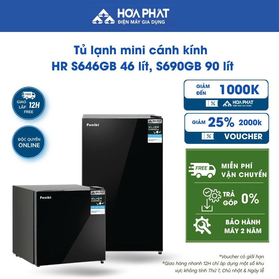 [GIAO MIỄN PHÍ HN] Tủ lạnh mini cánh kính HR S646GB 46 lít. S690GB 90 lít, FR-51DSU 56 lít, FR-71DSU