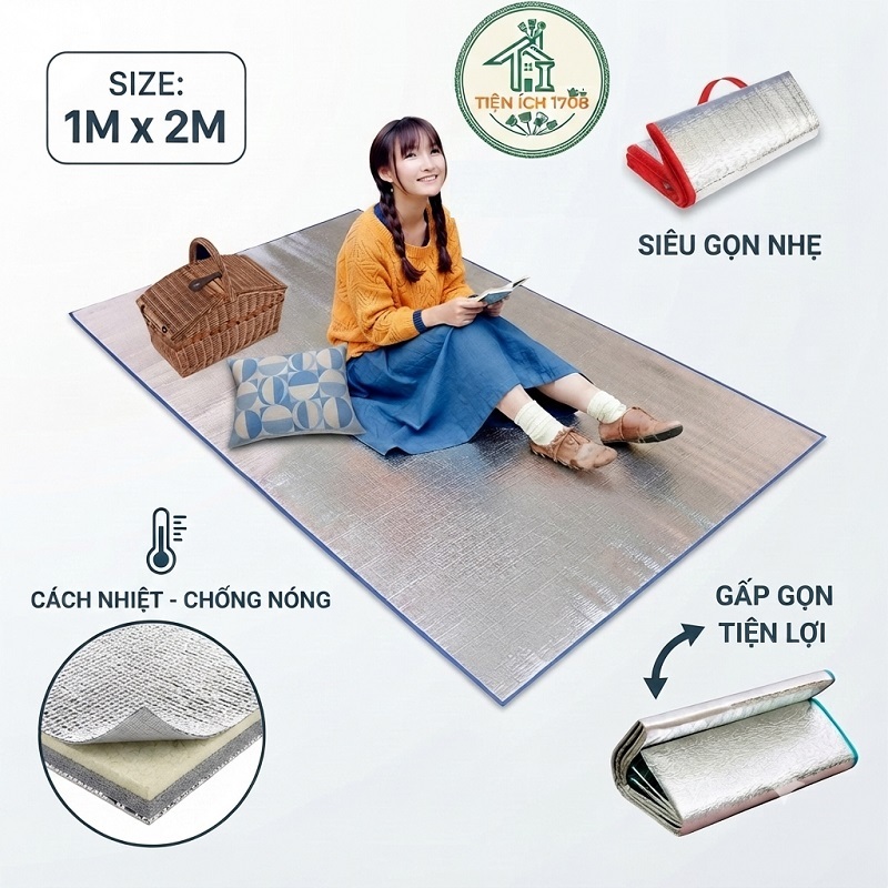 Chiếu Bạc Ngủ Trưa Văn Phòng, Tấm Thảm Trải Lót Bạc Gấp Gọn Cách Nhiệt Du Lịch 1mx2m