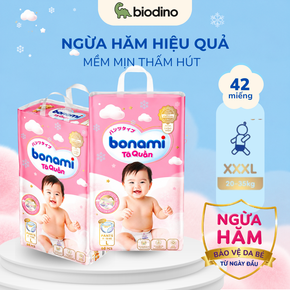 Tã/Bỉm quần Bonami size 20-35kg - Chính hãng An toàn- Siêu thấm hút, ngừa hăm, đạt chuẩn GMP-WHO