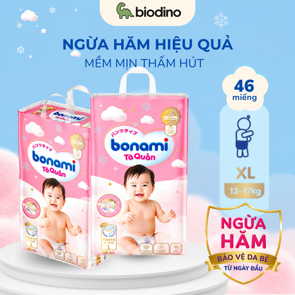 Tã/Bỉm quần Bonami size 12-17kg - Chính hãng An toàn cho bé-Siêu thấm hút,ngừa hăm,đạt chuẩn GMP-WHO