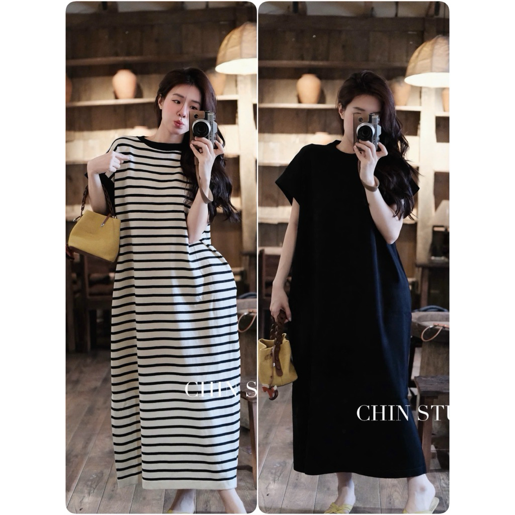 𝑪𝑯𝑰𝑵 𝑺𝑻𝑼𝑫𝑰𝑶 8197 Váy kẻ len mon sát nách siêu hot freesize