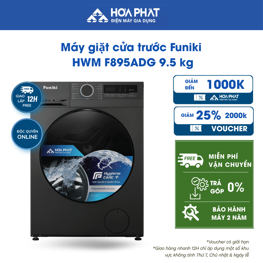Máy giặt cửa trước Funiki HWM F895ADG 9.5 kg - BH 24 tháng