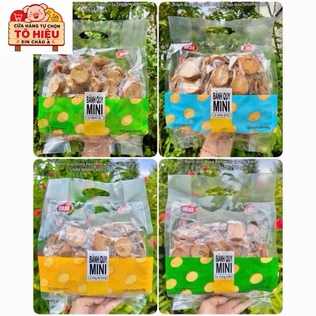 Bánh Đồng Xu Mini ShunWang túi 408g | Vị lòng đỏ trứng, Hành lá, Rong Biển, Sữa Dừa