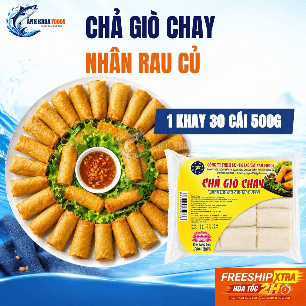 [HỎA TỐC 2H] Chả Giò Xốp Chay Gói 500G (30 Cuốn) - Chả Ram Xốp Chay Thơm Ngon - Anh Khoa Foods