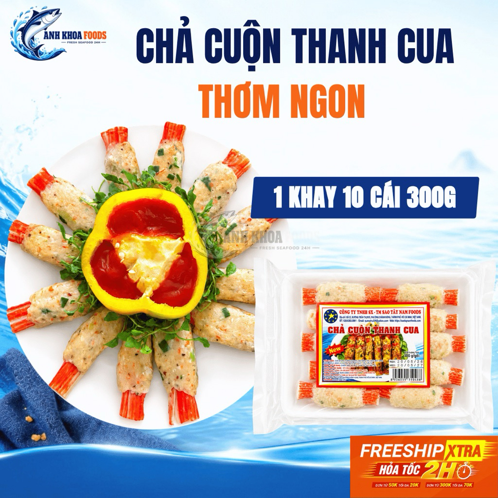 [HỎA TỐC 2H] Chả Cuộn Thanh Cua 300G 10 Cái - Chả Cá Cuộn Thanh Cua Thơm Ngon - Anh Khoa Foods