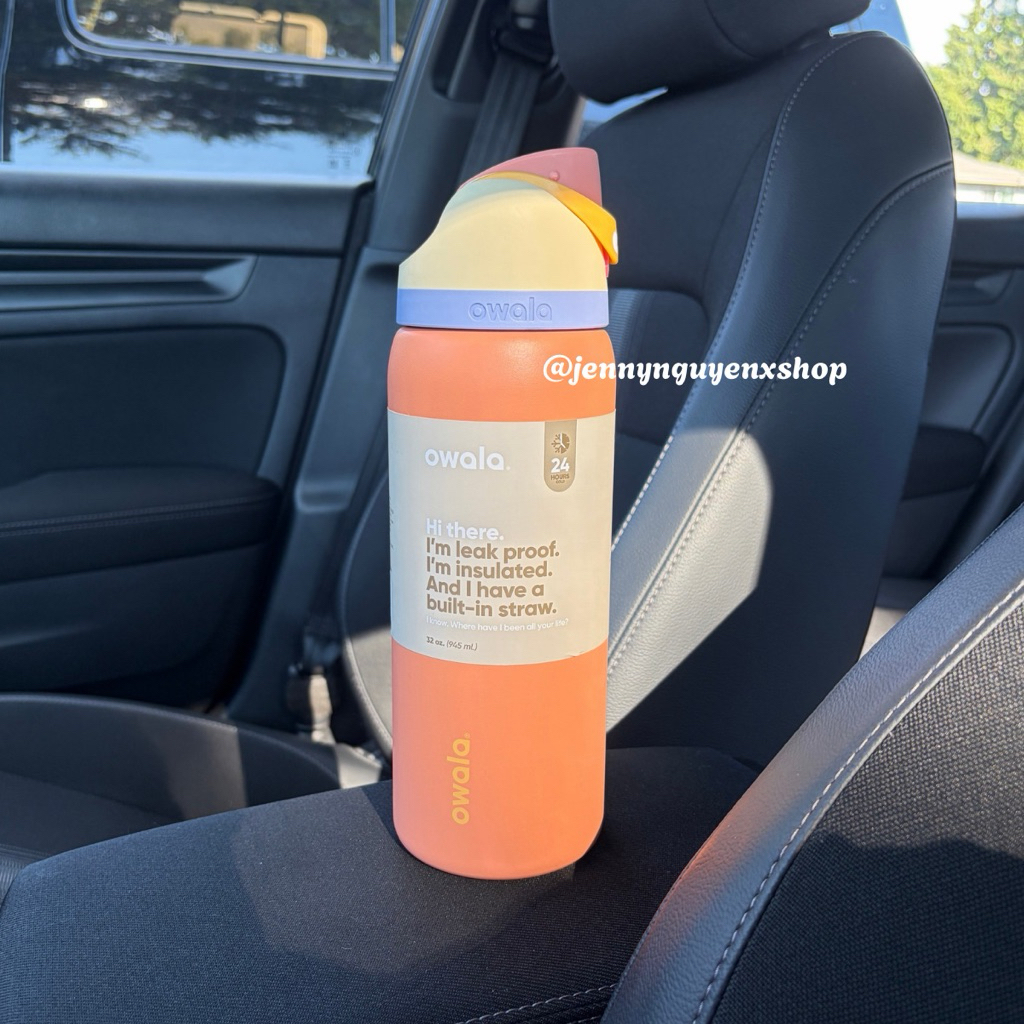 (Bill Mỹ) Bình Nước Giữ Nhiệt Owala 32 oz. FreeSip Stainless Steel Water Bottle - Lemon Meringue
