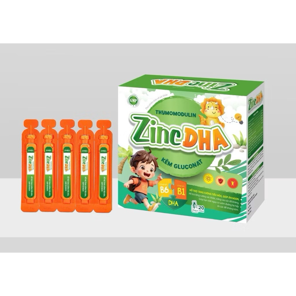 Siro kẽm ống cho trẻ Thymo Zinc DHA Kẽm Gluconat + Thymomodulin - hỗ trợ Tăng cường sức đề kháng Hộp