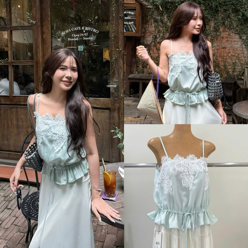 Emily Top (TSW) Áo 2 dây lụa phối ren rút dây eo Ssu Nữ the.sweaterweather