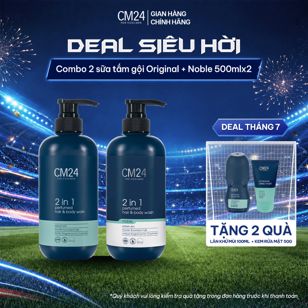Cm24 For Coolmen Combo 2 Sữa Tắm Gội Cho Nam 2in1 Original + Nobel 500ml CM24 FOR COOLMEN Hương Nam 
