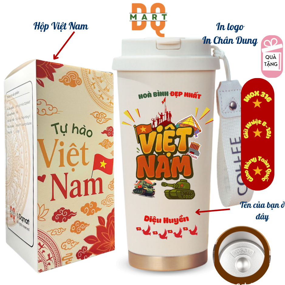 Bình Giữ Nhiệt Cao Cấp 500ml, in hình chân dung, in logo, YAN DQMart inox 316,Giữ nhiệt 8-12h,DQMart