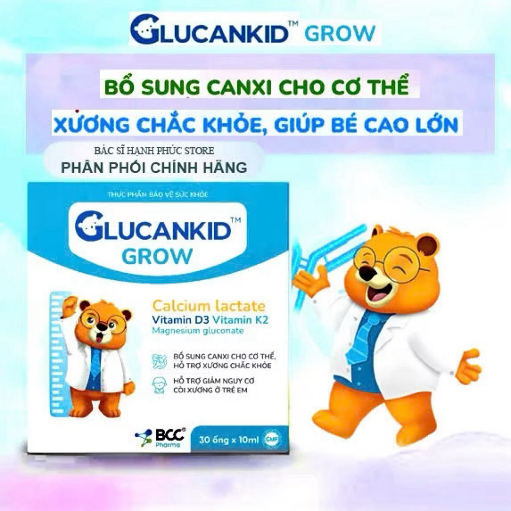 Glucankid Grow BCC Pharma Bổ Sung Canxi Hữu Cơ Vitamin D3 K2 Magie Cho Trẻ Từ 1 Tuổi