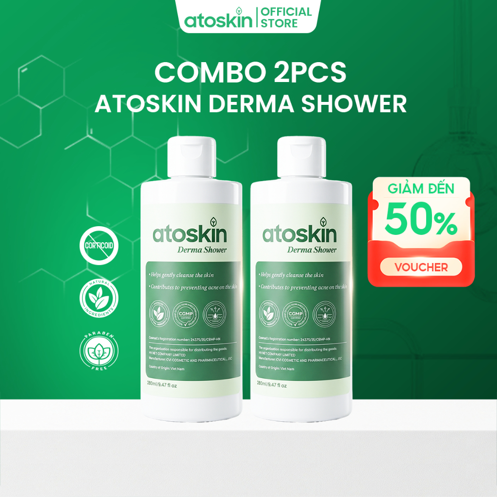 [MUA 2 GIẢM ĐẾN 50%] Sữa Tắm Mụn Lưng Atoskin 280ml – Hỗ Trợ Làm Sạch Da, Cải Thiện Mụn &Viêm Nang L