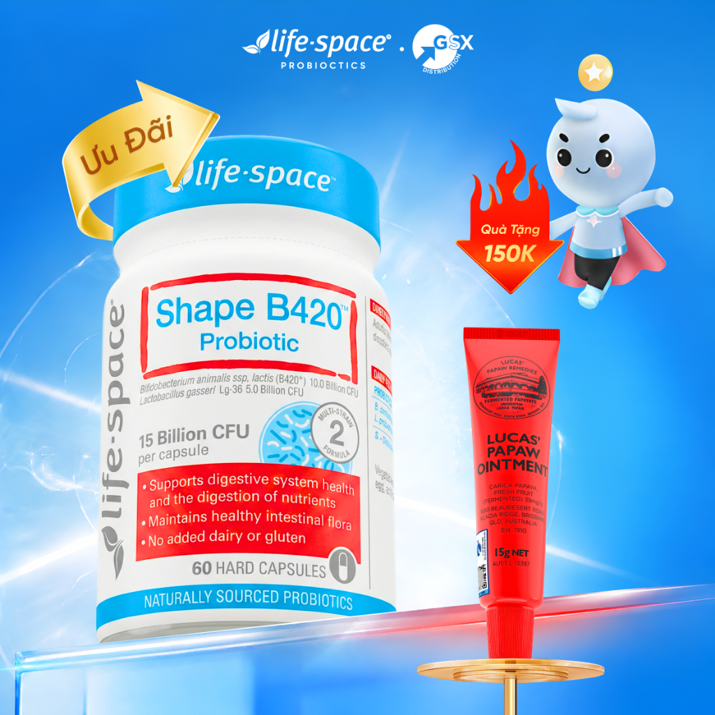 [Life Space] Men Vi Sinh Life Space Shape B420 Probiotic 60 Viên Hỗ Trợ Cải Thiện Tiêu Hóa Và Vóc Dá