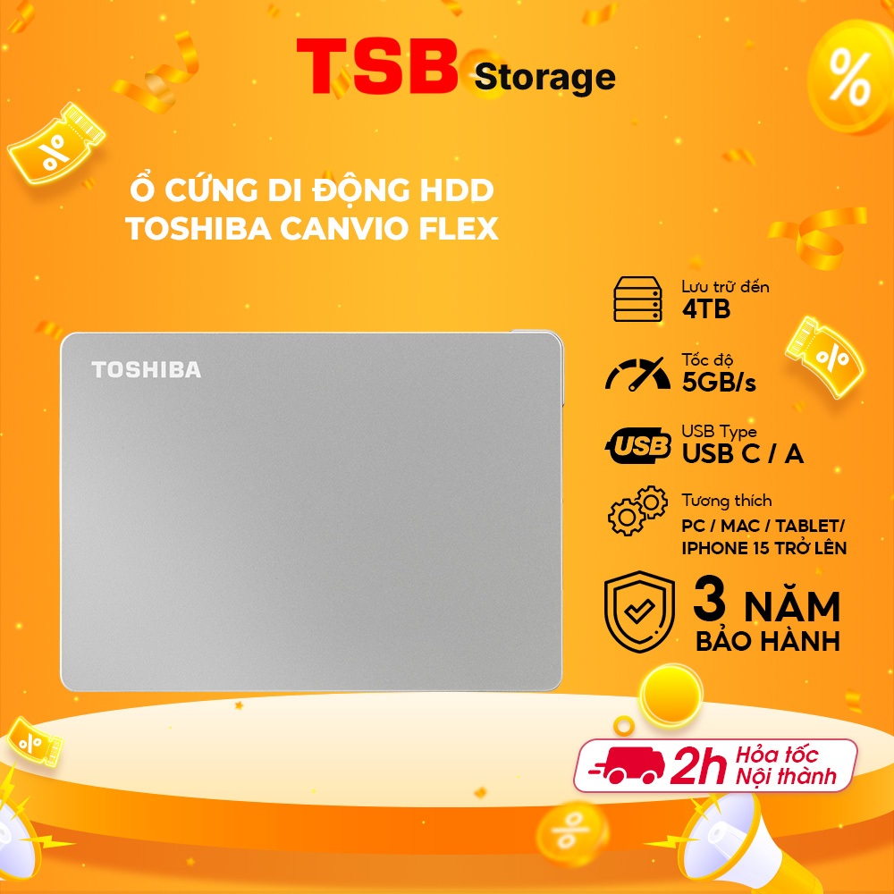 ( HÀNG CHÍNH HÃNG ) Ổ cứng di động HDD Toshiba Canvio Flex 1TB | 2TB | 4TB dùng cho PC, Macbook