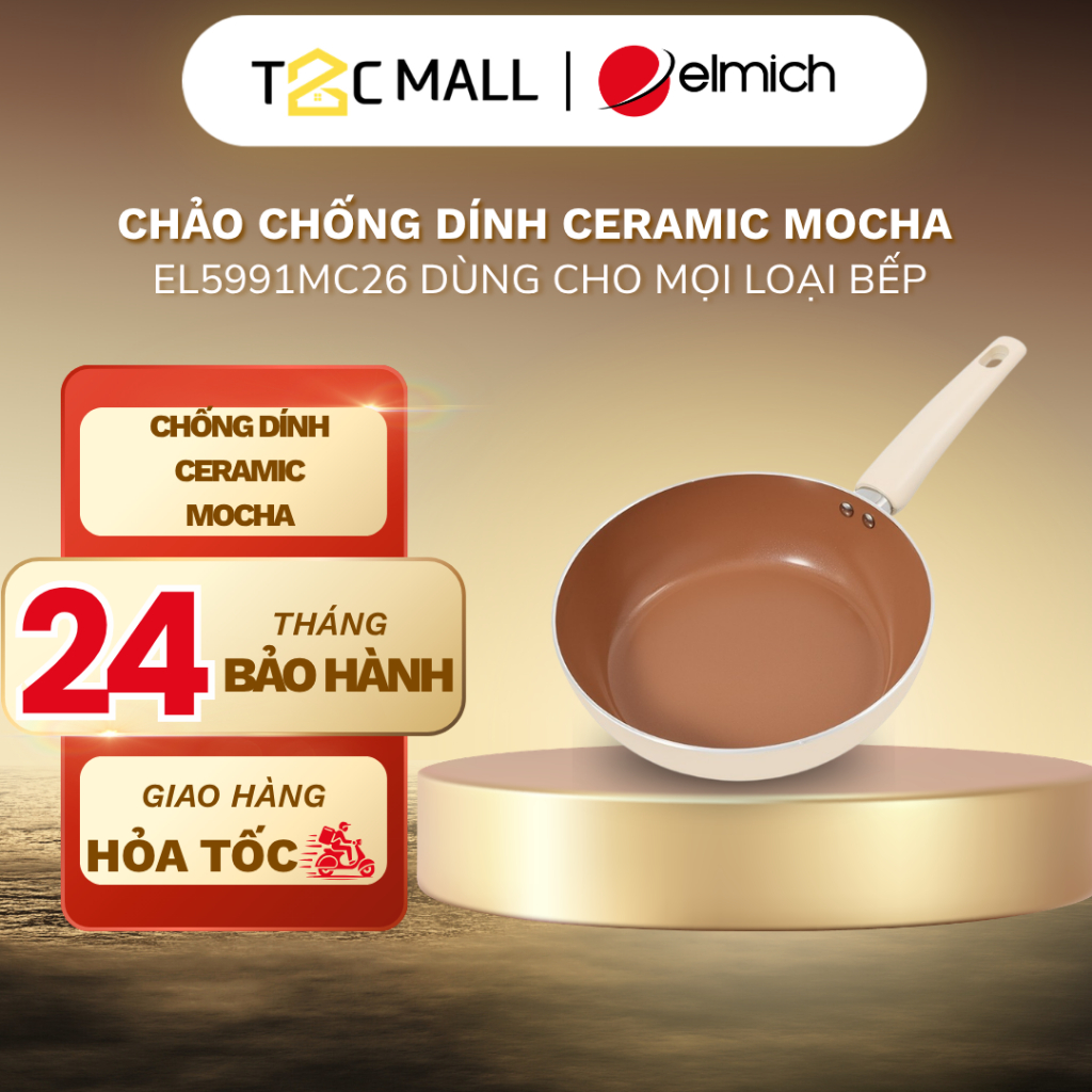 Chảo Chống Dính Ceramic Dùng Cho Mọi Loại Bếp Elmich Chính Hãng Mocha EL5991MC26 size 26 - T2C MALL