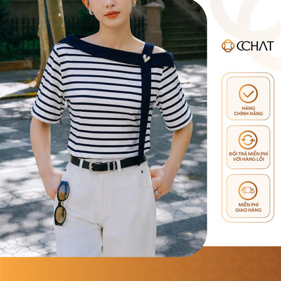 Áo Thun Nữ 𝐂𝐂𝐇𝐀𝐓 Dáng Ôm Aurelia Cổ Lệch Kèm Charm Trái Tim Chất Liệu Mềm Mát 16TNC8062OT