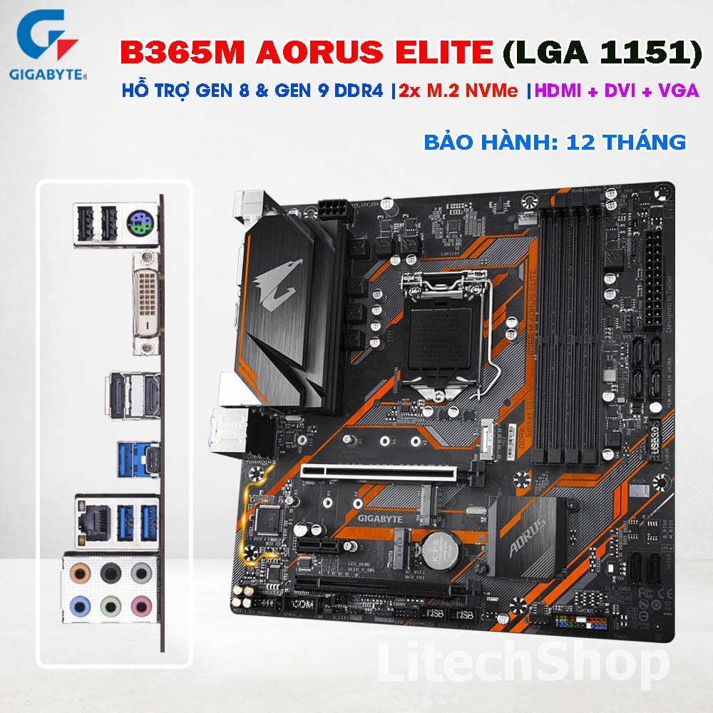 Main Giga B365M AORUS ELITE DDR4 M.2 NVMe USB-C LGA1151 Hỗ Trợ Intel Gen 8 Gen 9| Main B365 zin đẹp|