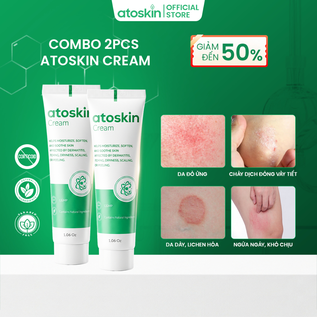 [MUA 2 GIẢM 34%] Kem Bôi Viêm Da Cơ Địa Atoskin 30G - Hỗ trợ dưỡng ẩm sâu, Giảm Khô Rát, Ngứa, Không