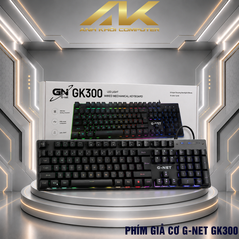 Bàn phím G-NET, Model: GK300 PRO, Giả cơ, chất liệu phím: nhựa, Số nút: 104, Chiều dài cáp nối: 1,5m