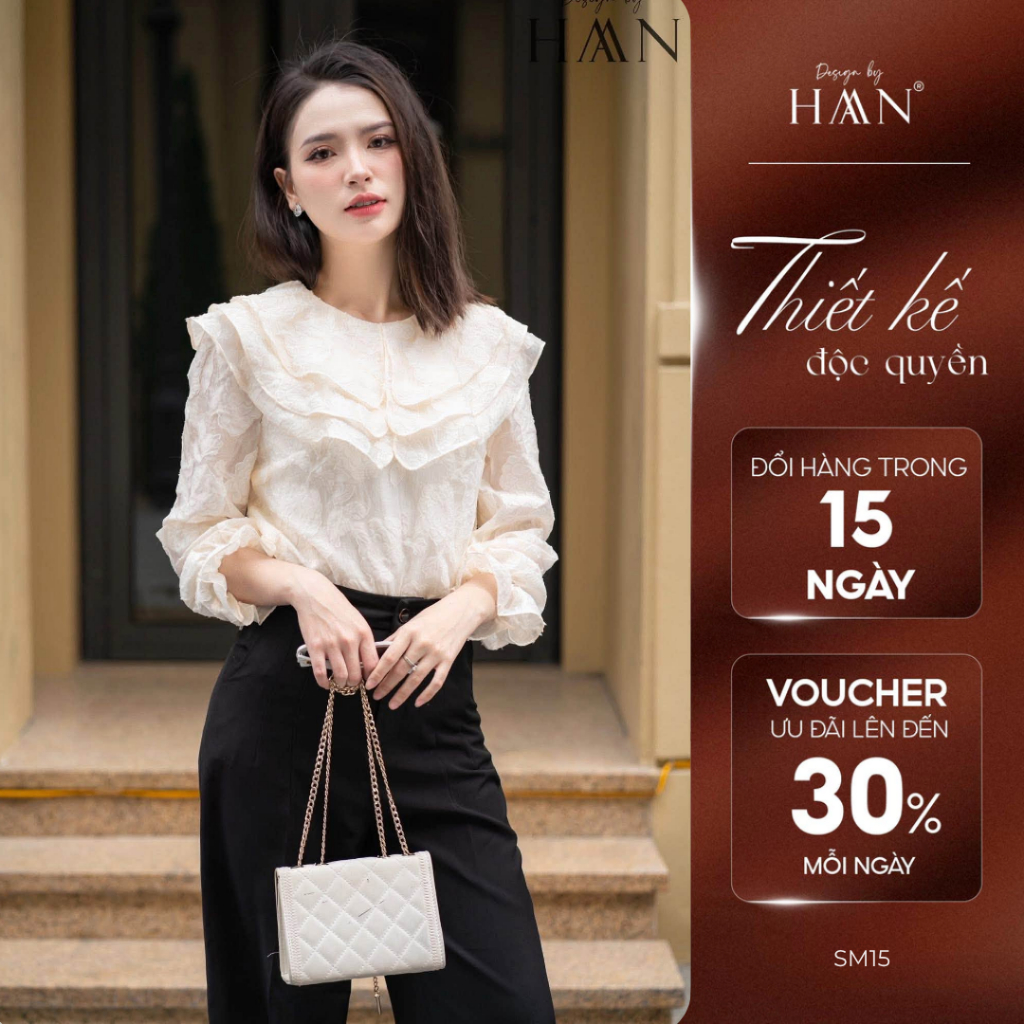 Áo sơ mi công sở nữ thiết kế tay lửng xòe, chất liệu tơ hàn họa tiết hoa nổi HAAN Design SM2671