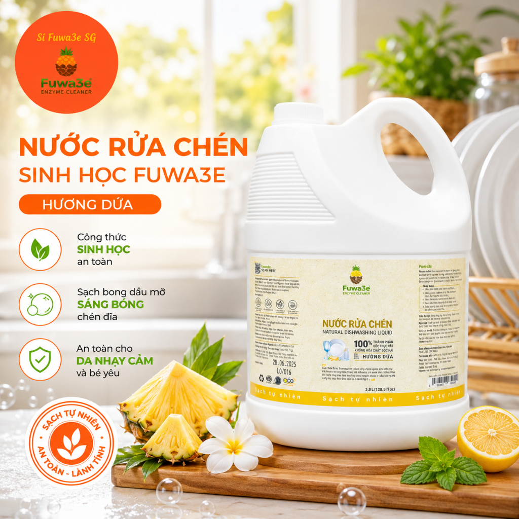 NƯỚC RỬA CHÉN FUWA3E CAN 3.8L – Sinh Học An Toàn, Sạch Bóng Tự Nhiên | Sỉ Fuwa3e SG
