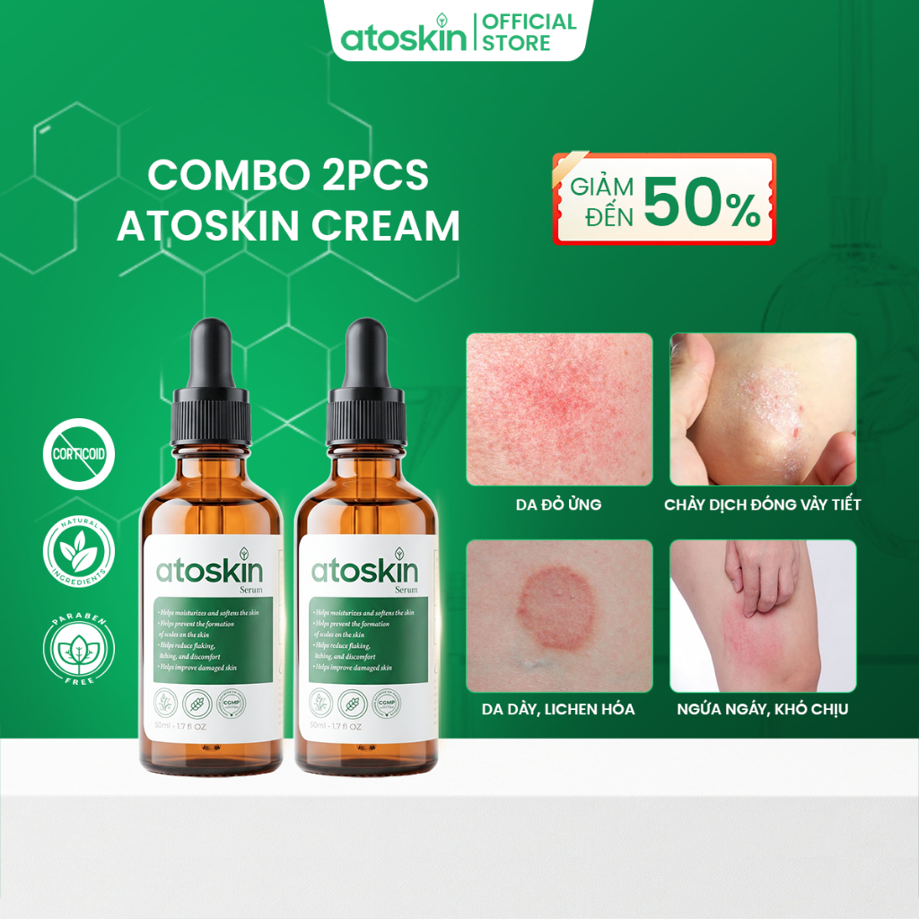 [MUA 2 GIẢM 50%] Serum Viêm da cơ Atoskin 50ml - Hỗ Trợ Giảm Nhanh Ngứa Ngáy và Phục Hồi Tổn Thương