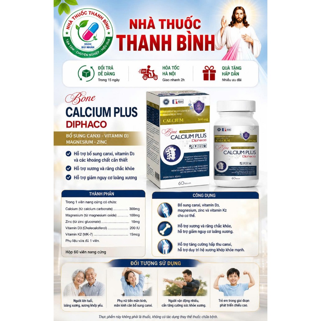 BONES PRO - BONE CALCIUM PLUS - NHẬP KHẨU PHÁP - BỔ SUNG CANXI D3 CHO CƠ THỂ