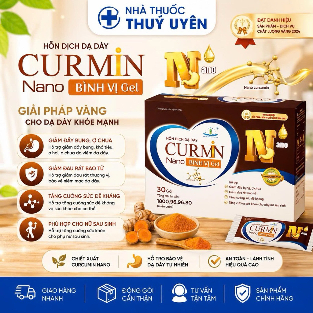 [CHÍNH HÃNG]  CURMIN NANO Bình Vị Gel 30 Gói Hỗ Trợ Giảm Đau Dạ Dày